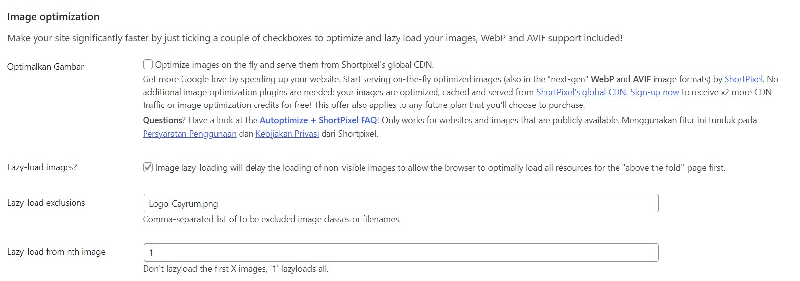 Image optimization Autoptimize
