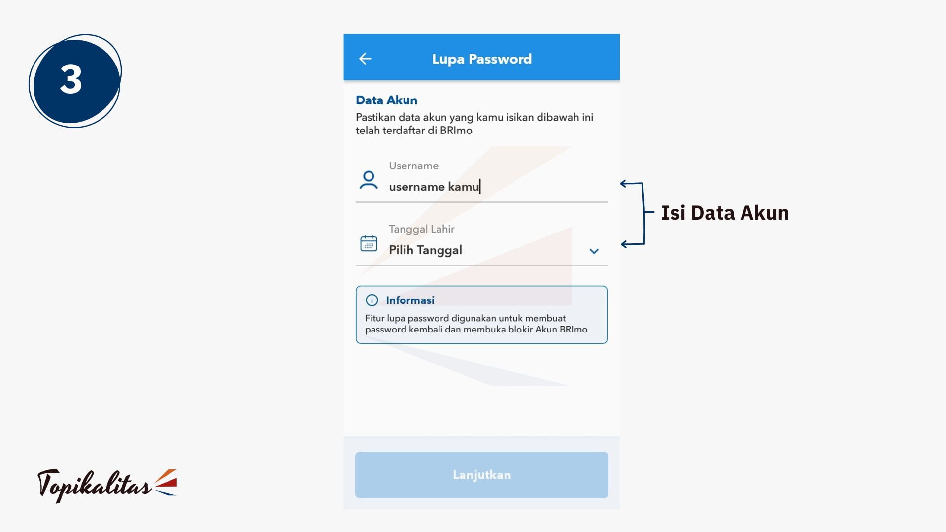 3. cara reset password brimo - isi data akun