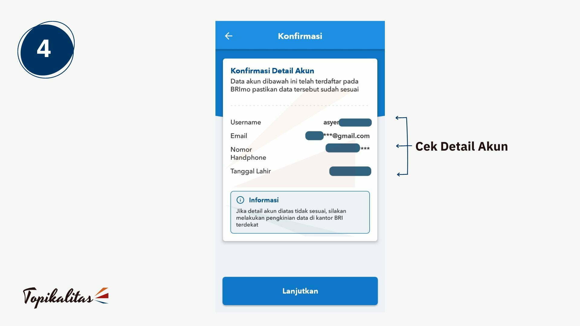 4. cara reset password brimo - cek detail akun
