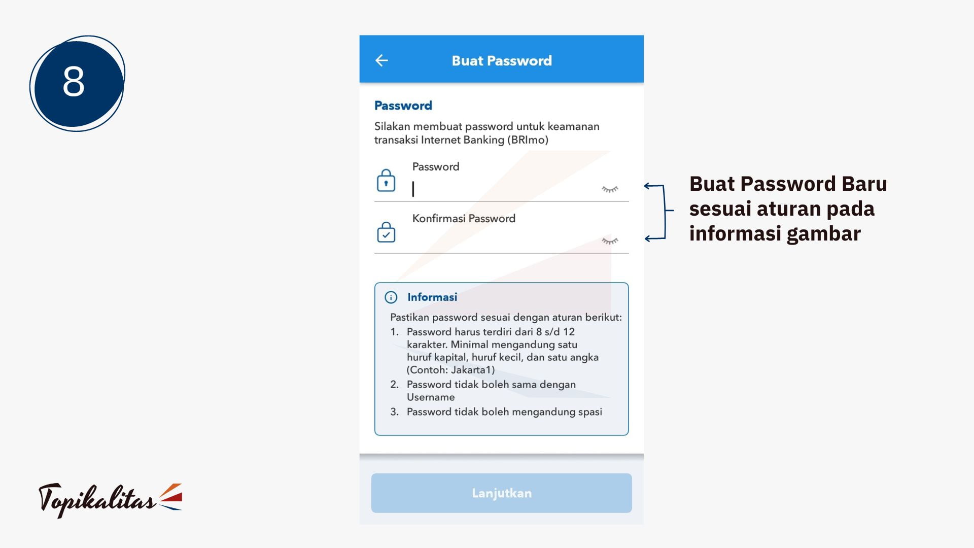 8. cara reset password brimo - buat password baru
